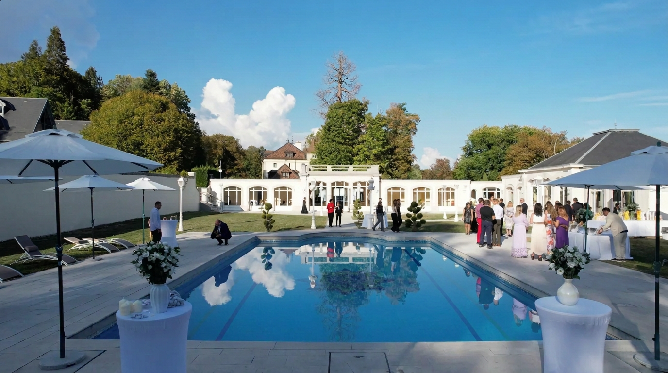Réception d'entreprise au bord de la piscine du Château de Crassy